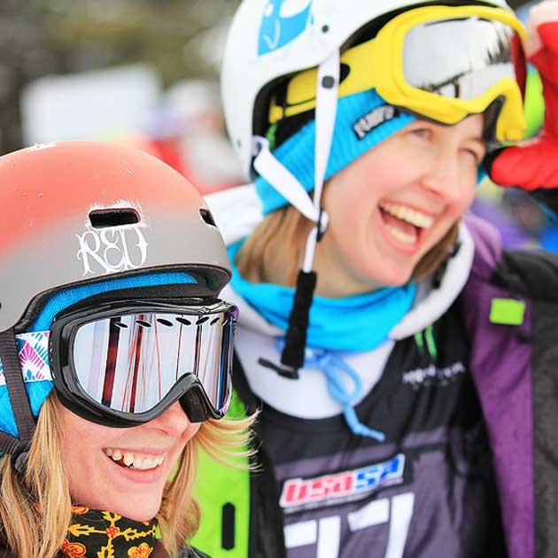 skier friends at a race